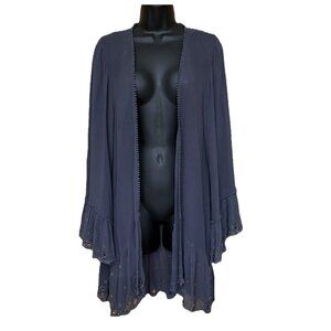 CHAN LUU Women's Size S Gray Beaded Sparkly Sheer Open Duster Jacket Kimono